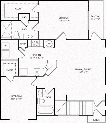 a floor plan of a house with bedrooms and baths and a staircase